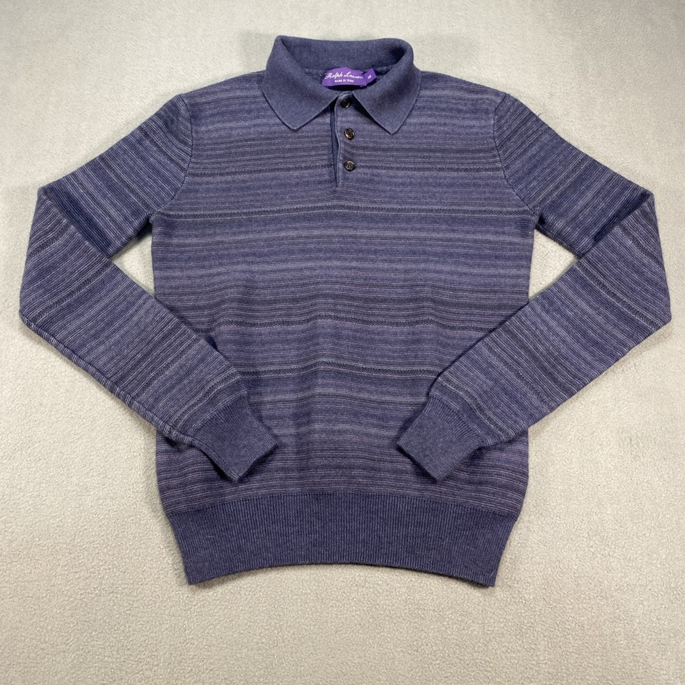 Ralph Lauren Purple Label Silk Cashmere 1/4 Button Pullover Sweater Blue Mens XS